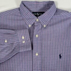 Ralph Lauren Yarmouth Glen Plaid Cotton OCBD Dress Shirt VTG 90s Mens 17 34/35